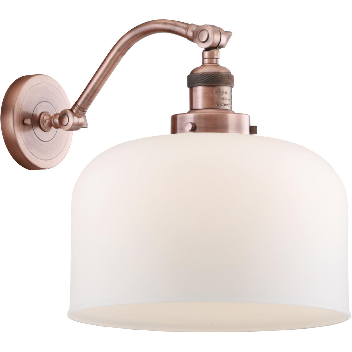 Innovations Lighting 515-1W-AC-G71-L-LED Franklin Restoration X-Large Bell LED 12 inch Antique Copper Sconce Wall Light in Matte White Glass, Franklin