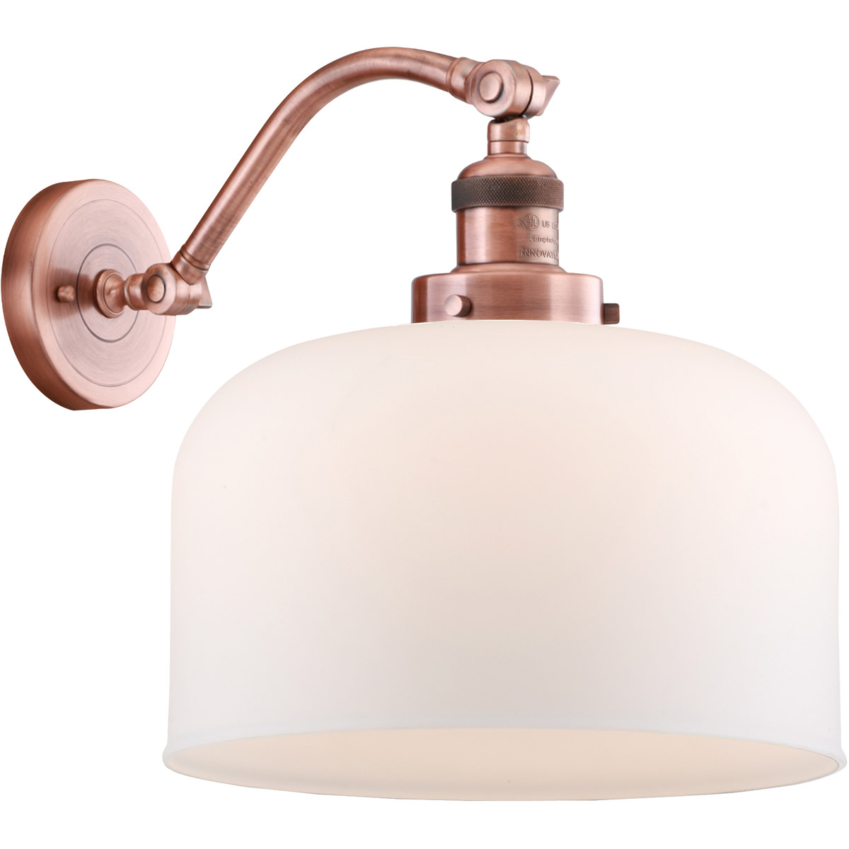 Innovations Lighting 515-1W-AC-G71-L Franklin Restoration X-Large Bell 1 Light 12 inch Antique Copper Sconce Wall Light in Matte White Glass, Franklin
