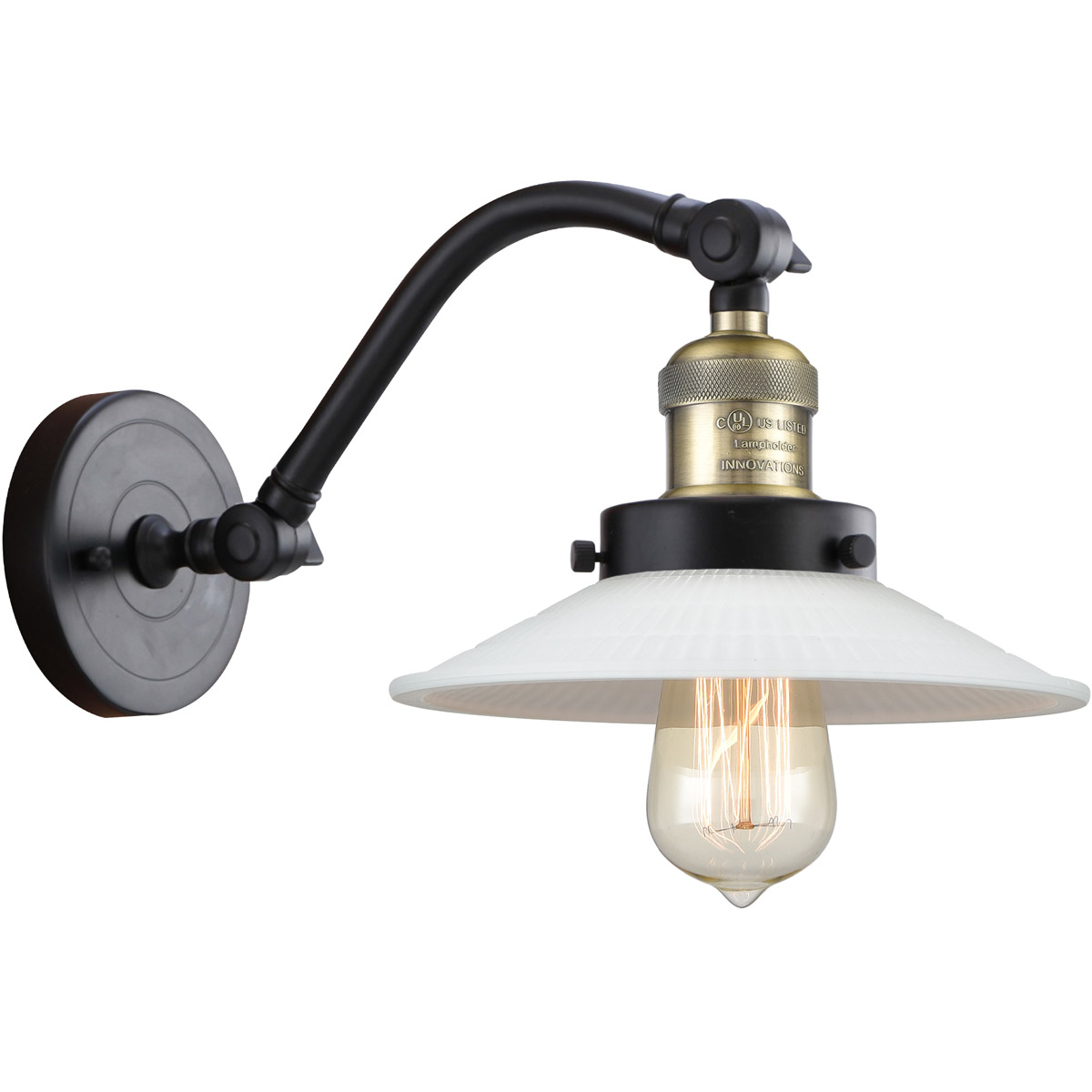 Innovations Lighting 515-1W-BAB-G1 Franklin Restoration Halophane 1 Light 9 inch Black Antique Brass Sconce Wall Light in Matte White Halophane Glass,
