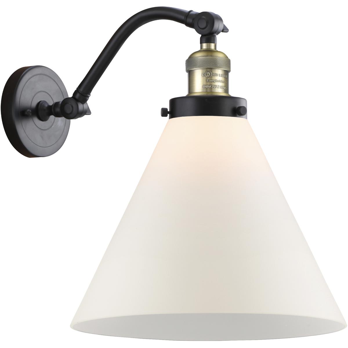 Innovations Lighting 515-1W-BAB-G41-L-LED Franklin Restoration X-Large Cone LED 12 inch Black Antique Brass Sconce Wall Light in Matte White Glass, Fr