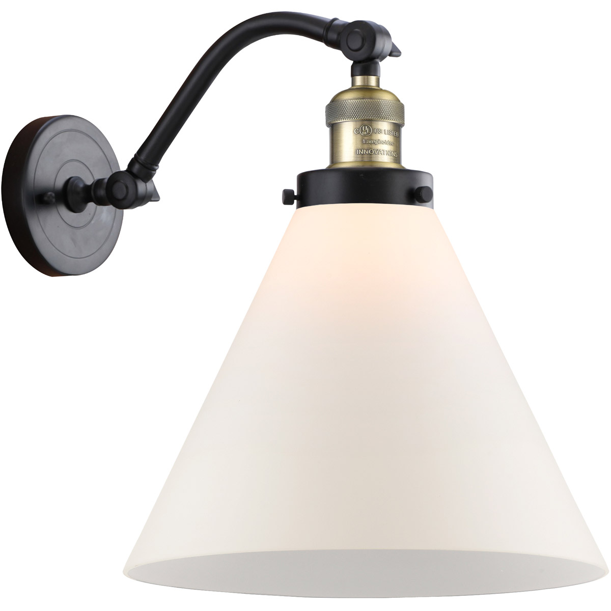 Innovations Lighting 515-1W-BAB-G41-L Franklin Restoration X-Large Cone 1 Light 12 inch Black Antique Brass Sconce Wall Light in Matte White Glass, Fr