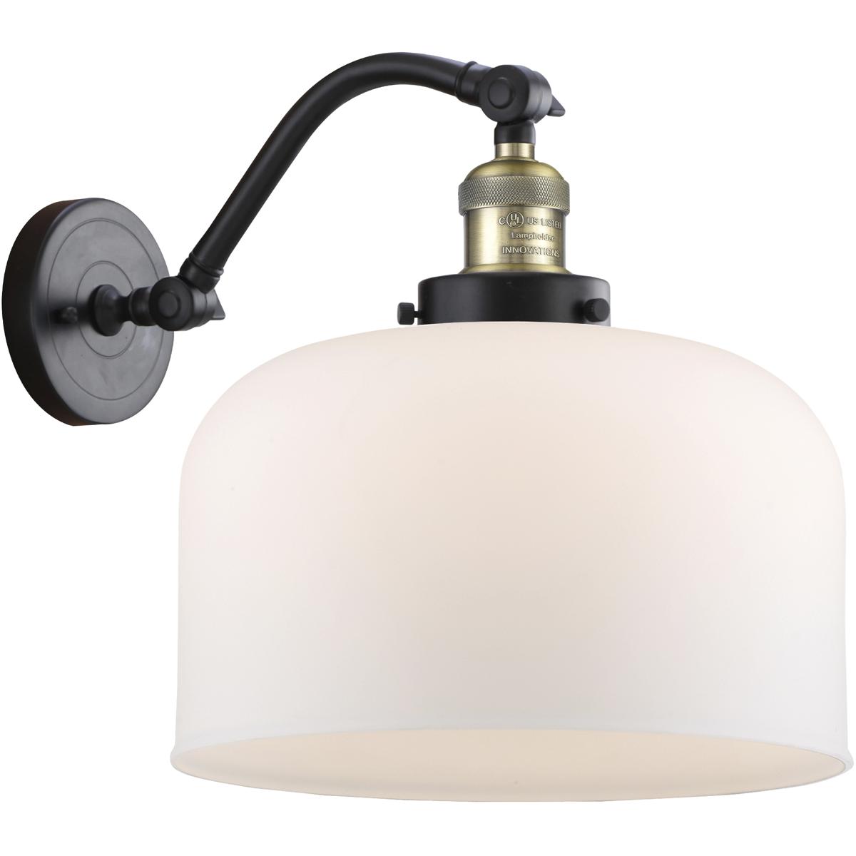Innovations Lighting 515-1W-BAB-G71-L-LED Franklin Restoration X-Large Bell LED 12 inch Black Antique Brass Sconce Wall Light in Matte White Glass, Fr