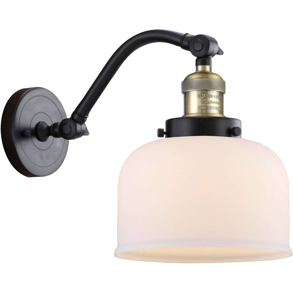 Innovations Lighting 515-1W-BAB-G71 Franklin Restoration Large Bell 1 Light 8 inch Black Antique Brass Sconce Wall Light in Matte White Glass, Frankli