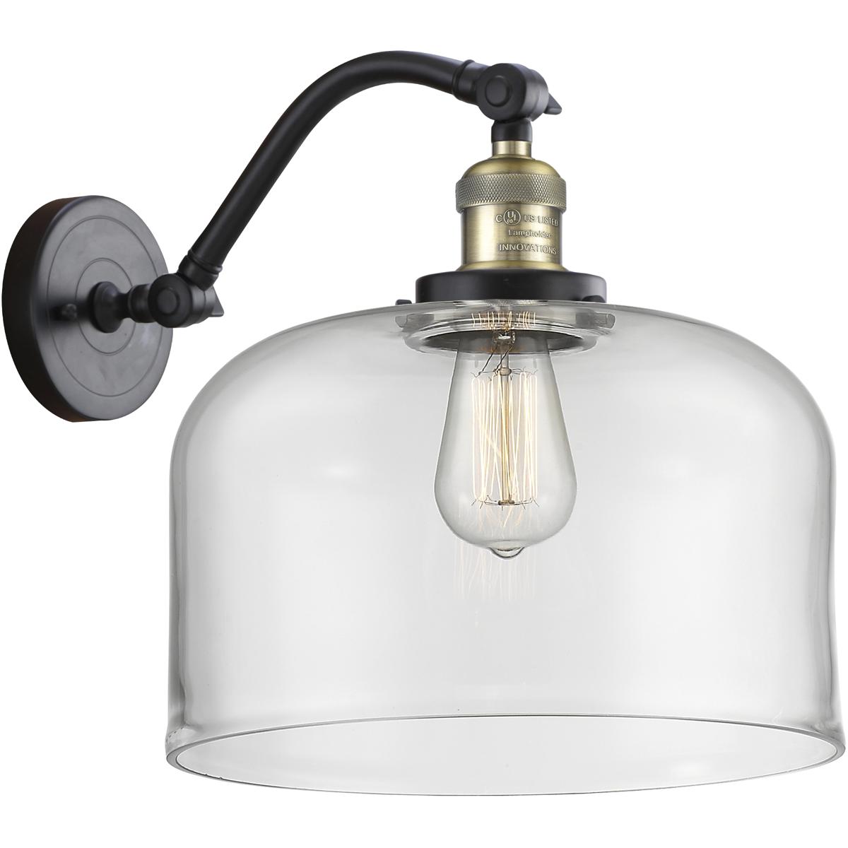 Innovations Lighting 515-1W-BAB-G72-L-LED Franklin Restoration X-Large Bell LED 12 inch Black Antique Brass Sconce Wall Light in Clear Glass, Franklin