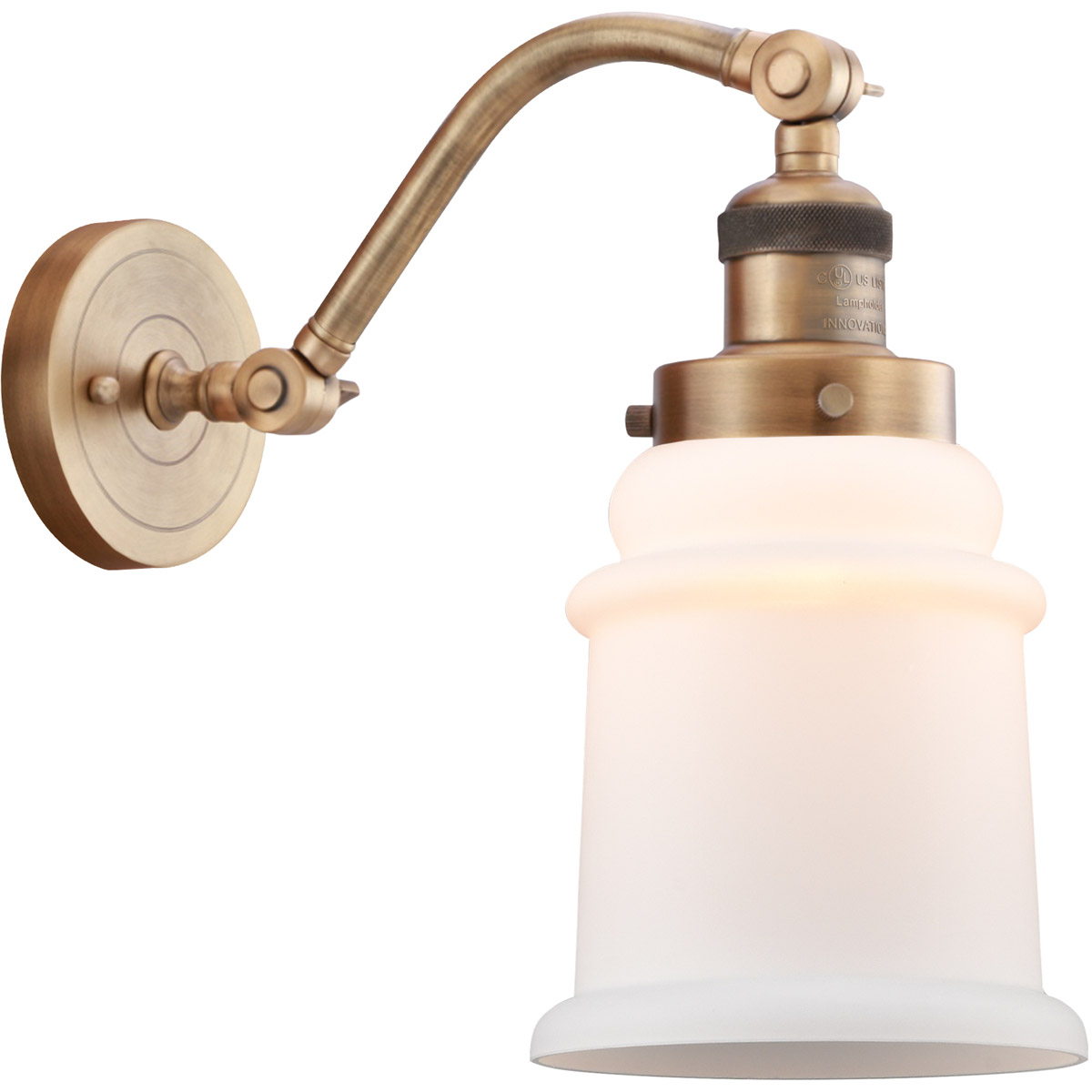 Innovations Lighting 515-1W-BB-G181-LED Franklin Restoration Canton LED 7 inch Brushed Brass Sconce Wall Light in Matte White Glass, Franklin Restorat