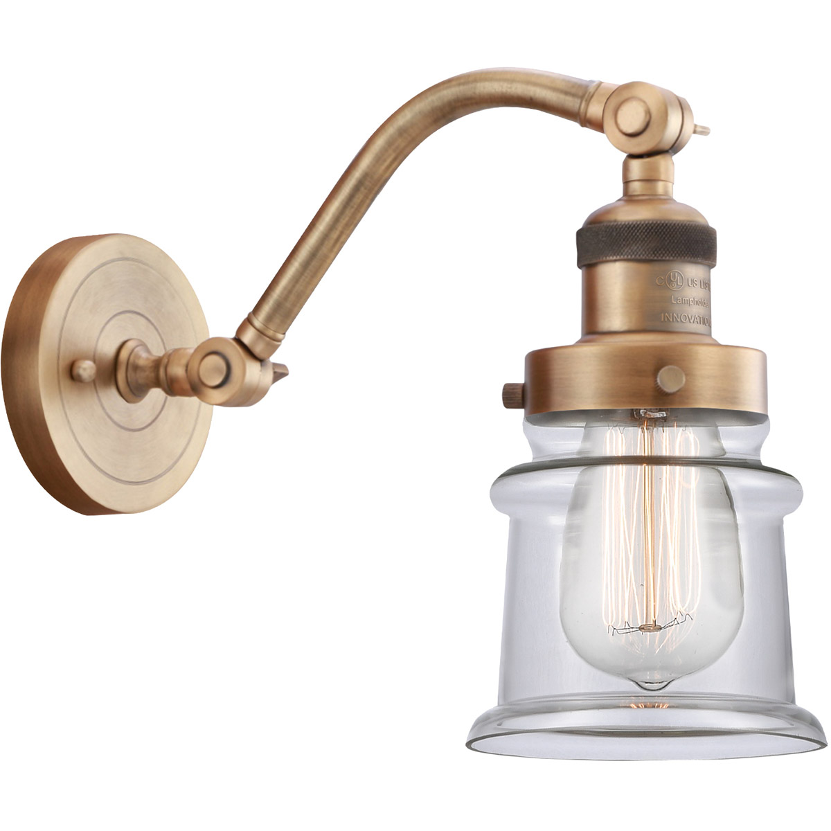 Innovations Lighting 515-1W-BB-G182S Franklin Restoration Small Canton 1 Light 7 inch Brushed Brass Sconce Wall Light in Clear Glass, Franklin Restora