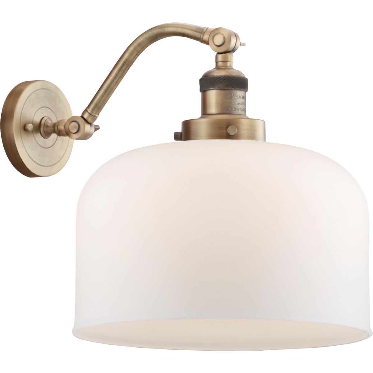 Innovations Lighting 515-1W-BB-G71-L-LED Franklin Restoration X-Large Bell LED 12 inch Brushed Brass Sconce Wall Light in Matte White Glass, Franklin