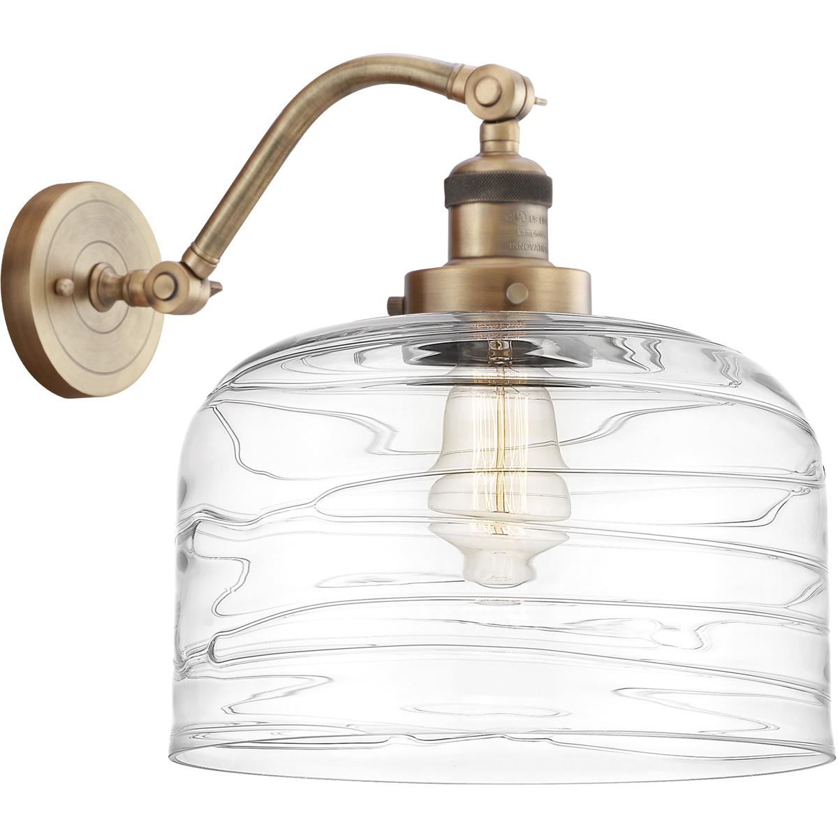 Innovations Lighting 515-1W-BB-G713-L-LED Franklin Restoration Bell LED 12 inch Brushed Brass Sconce Wall Light in Clear Deco Swirl Glass
