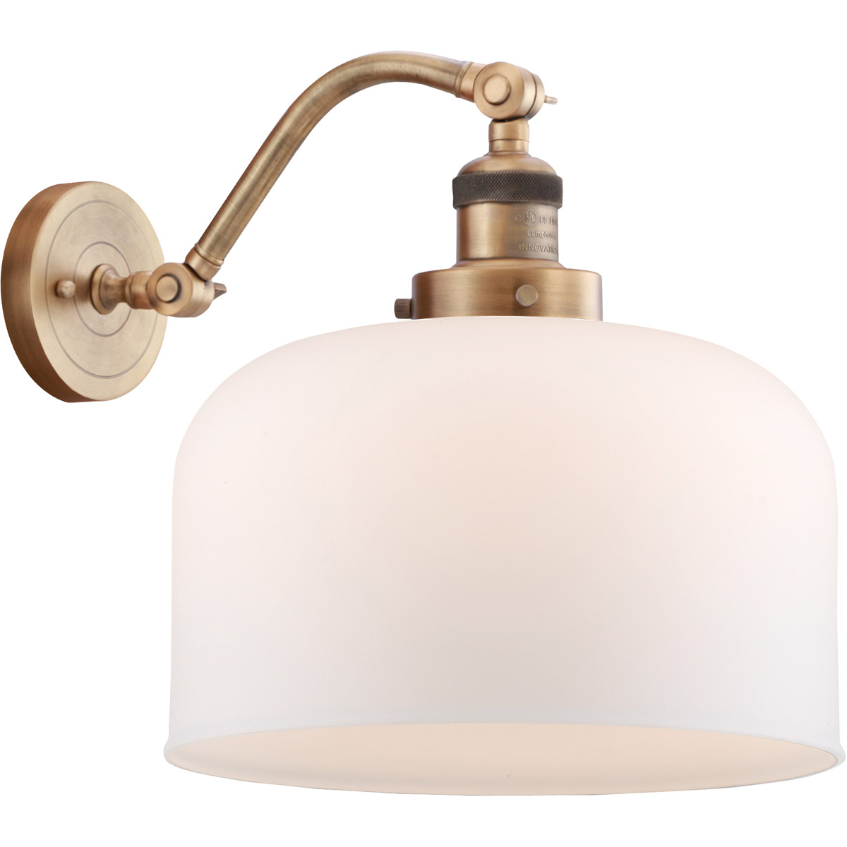 Innovations Lighting 515-1W-BB-G71-L Franklin Restoration X-Large Bell 1 Light 12 inch Brushed Brass Sconce Wall Light in Matte White Glass, Franklin