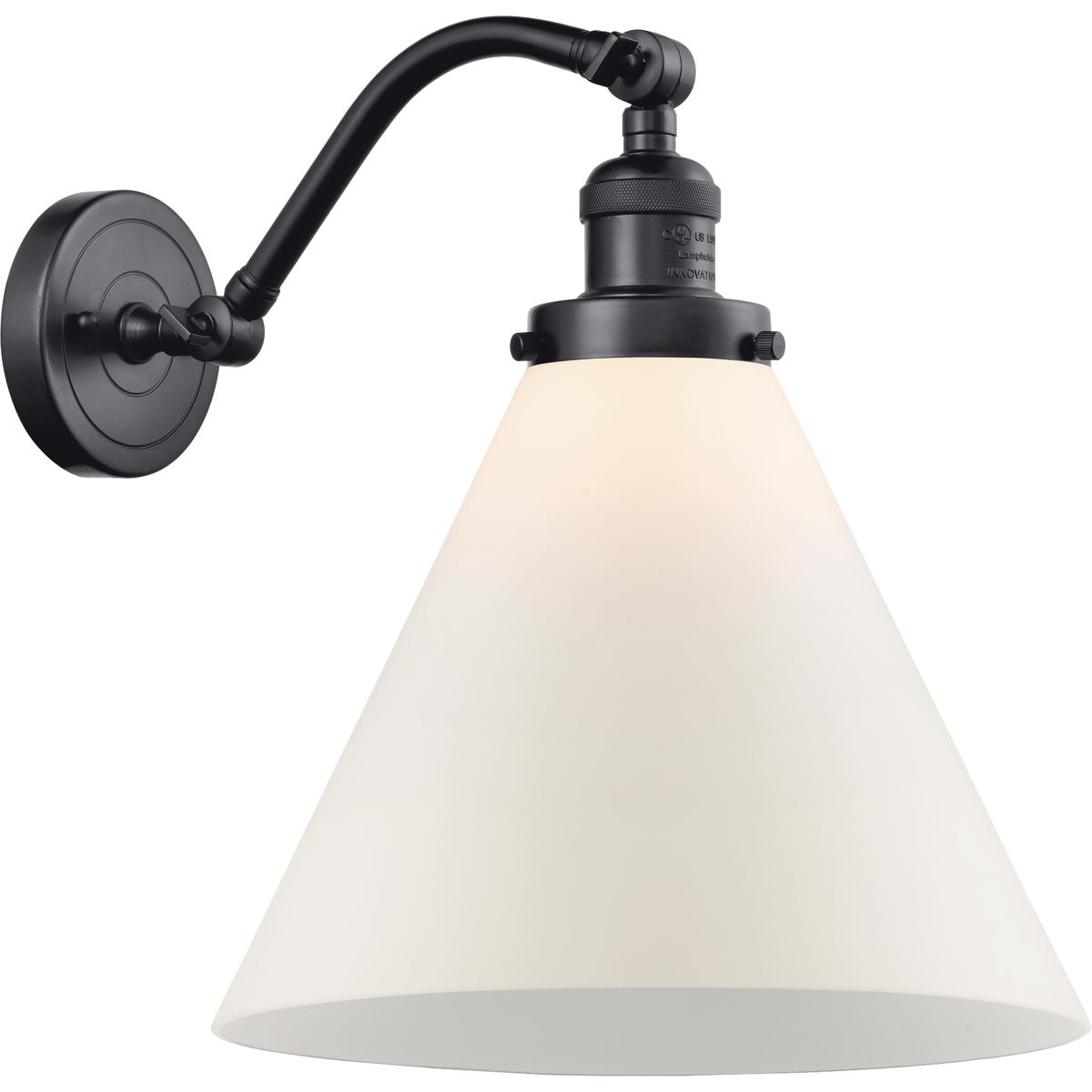 Innovations Lighting 515-1W-BK-G41-L-LED Franklin Restoration X-Large Cone LED 12 inch Matte Black Sconce Wall Light in Matte White Glass, Franklin Re
