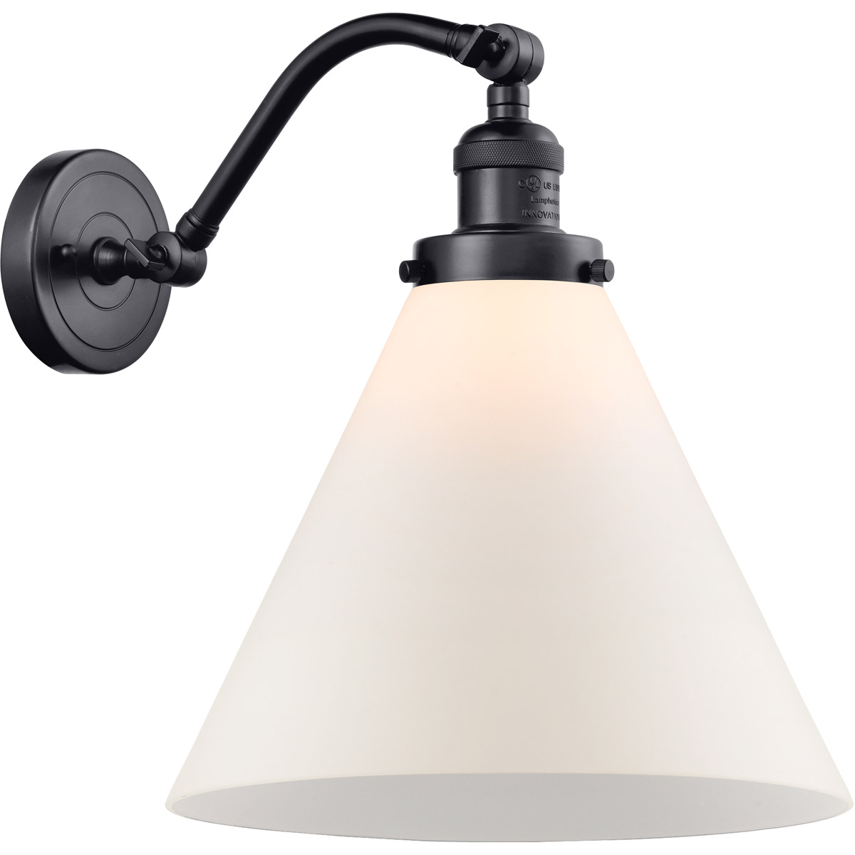 Innovations Lighting 515-1W-BK-G41-L Franklin Restoration X-Large Cone 1 Light 12 inch Matte Black Sconce Wall Light in Matte White Glass, Franklin Re