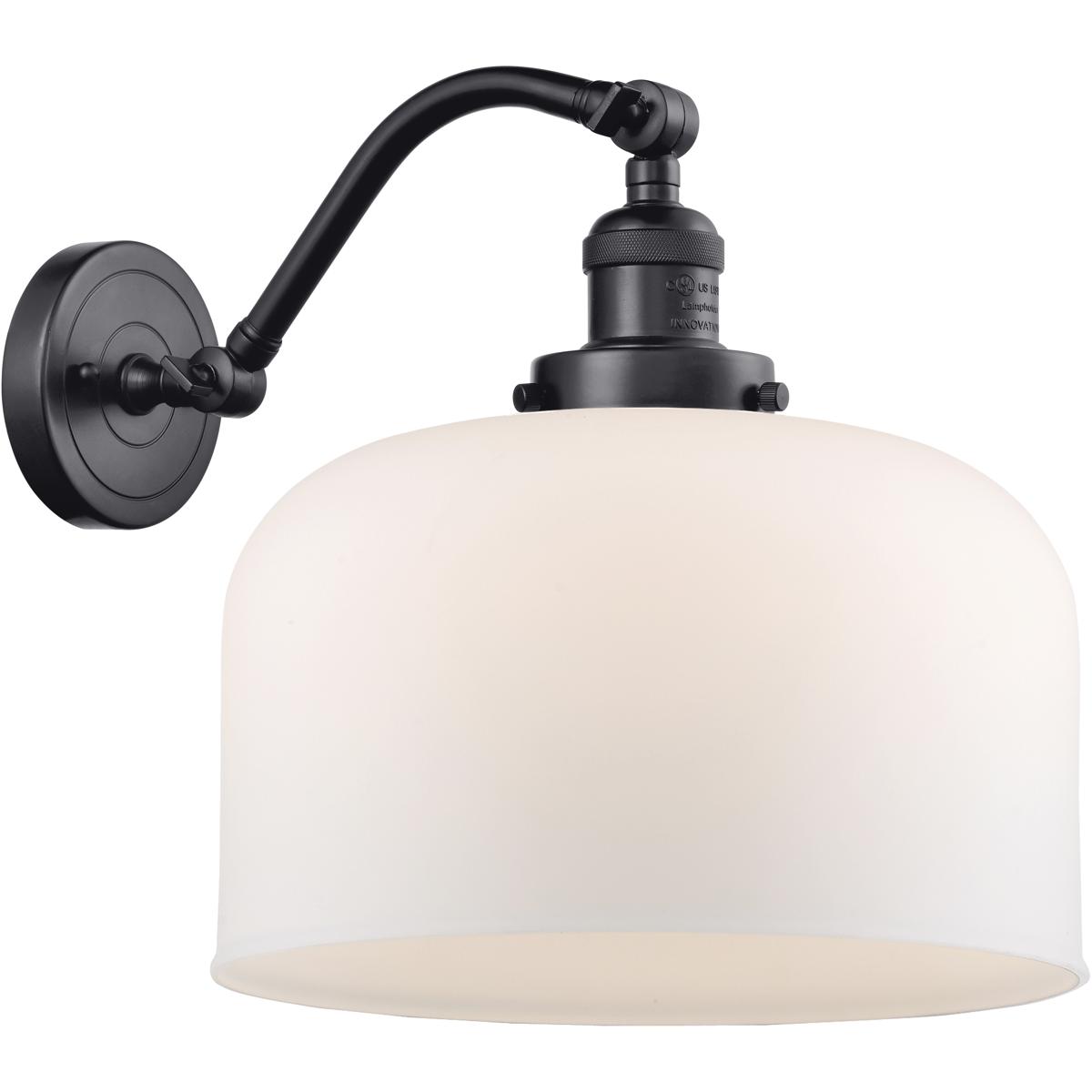 Innovations Lighting 515-1W-BK-G71-L-LED Franklin Restoration X-Large Bell LED 12 inch Matte Black Sconce Wall Light in Matte White Glass, Franklin Re
