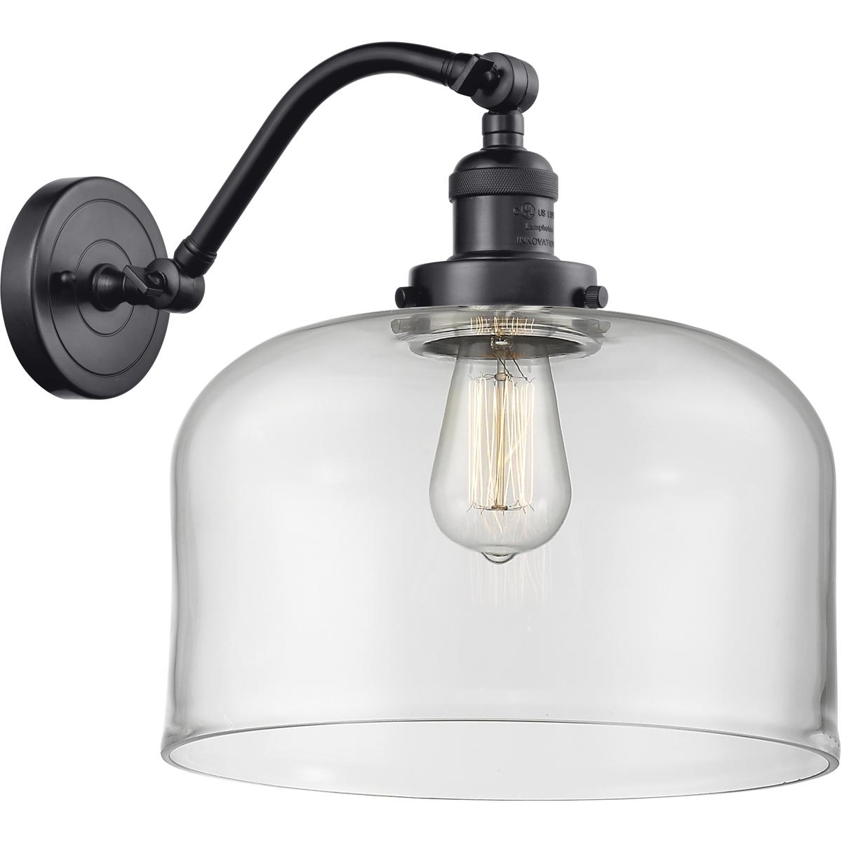 Innovations Lighting 515-1W-BK-G72-L-LED Franklin Restoration X-Large Bell LED 12 inch Matte Black Sconce Wall Light in Clear Glass, Franklin Restorat