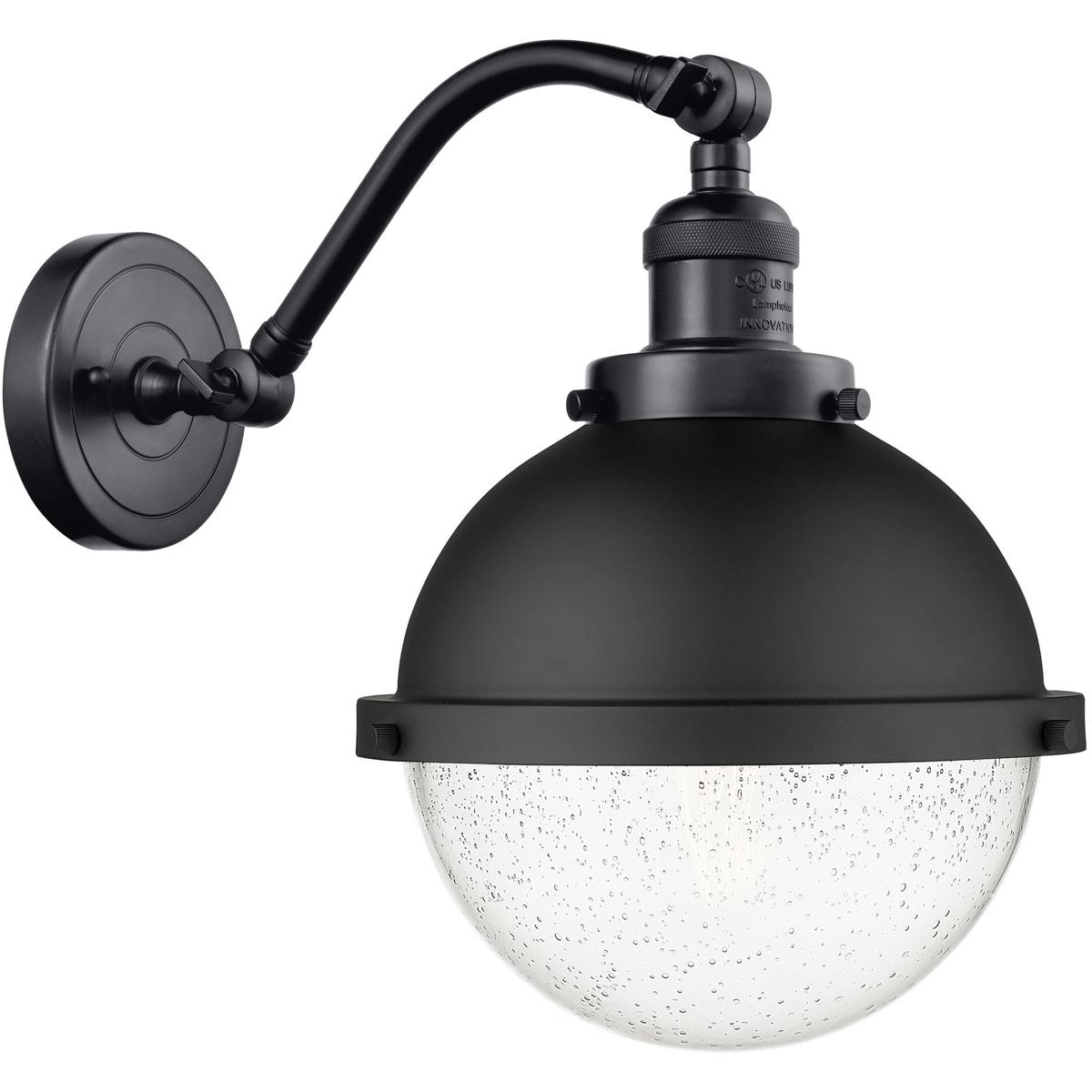 Innovations Lighting 515-1W-BK-HFS-84-BK Franklin Restoration Hampden 1 Light 9 inch Matte Black Sconce Wall Light in Seedy Glass