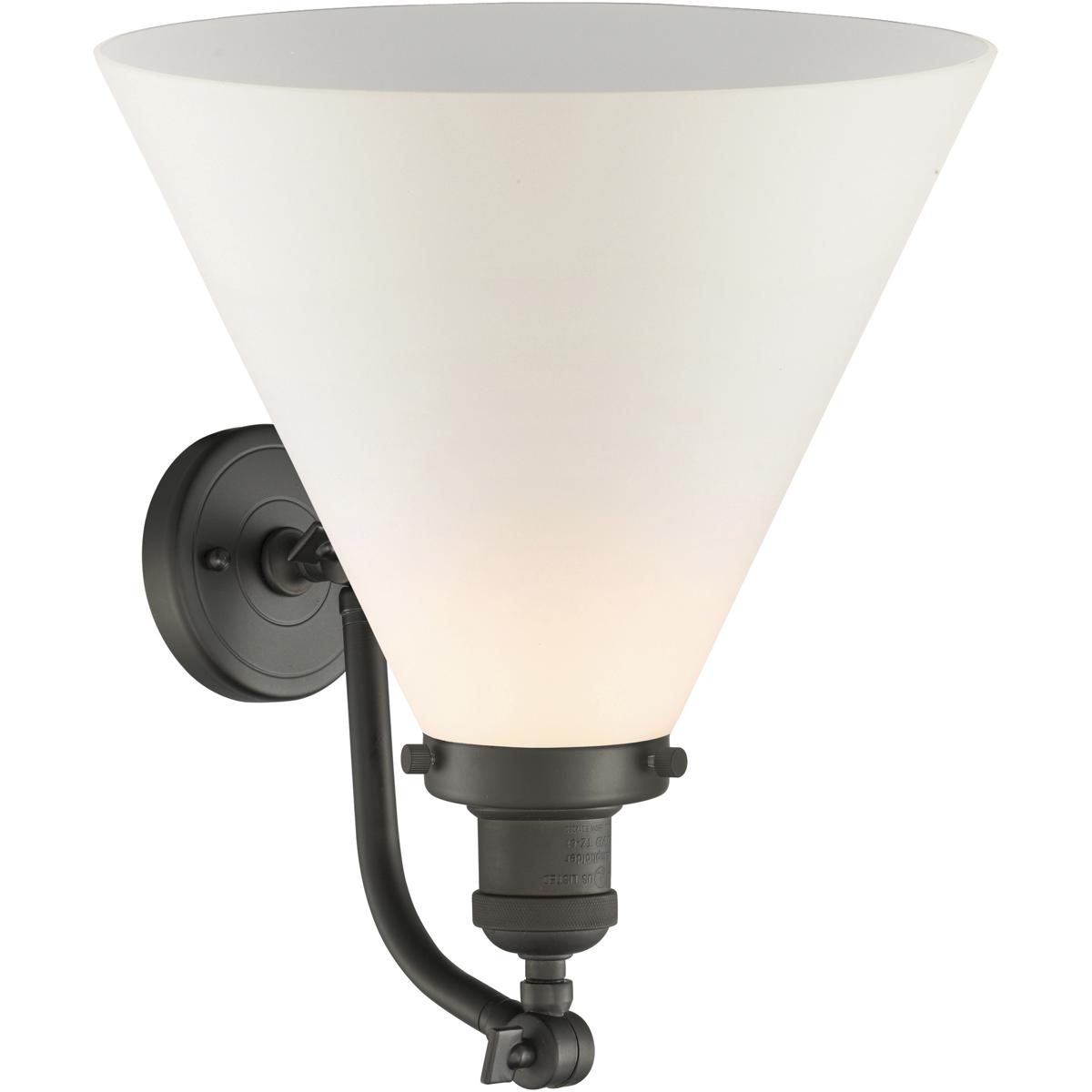 Innovations Lighting 515-1W-OB-G41-L Franklin Restoration X-Large Cone 1 Light 12 inch Oil Rubbed Bronze Sconce Wall Light in Matte White Glass, Frank