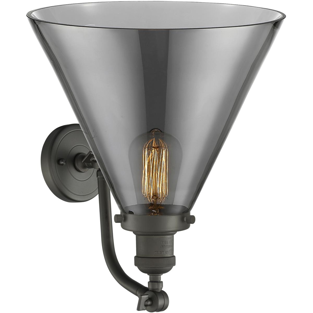 Innovations Lighting 515-1W-OB-G43-L Franklin Restoration X-Large Cone 1 Light 12 inch Oil Rubbed Bronze Sconce Wall Light in Plated Smoke Glass, Fran