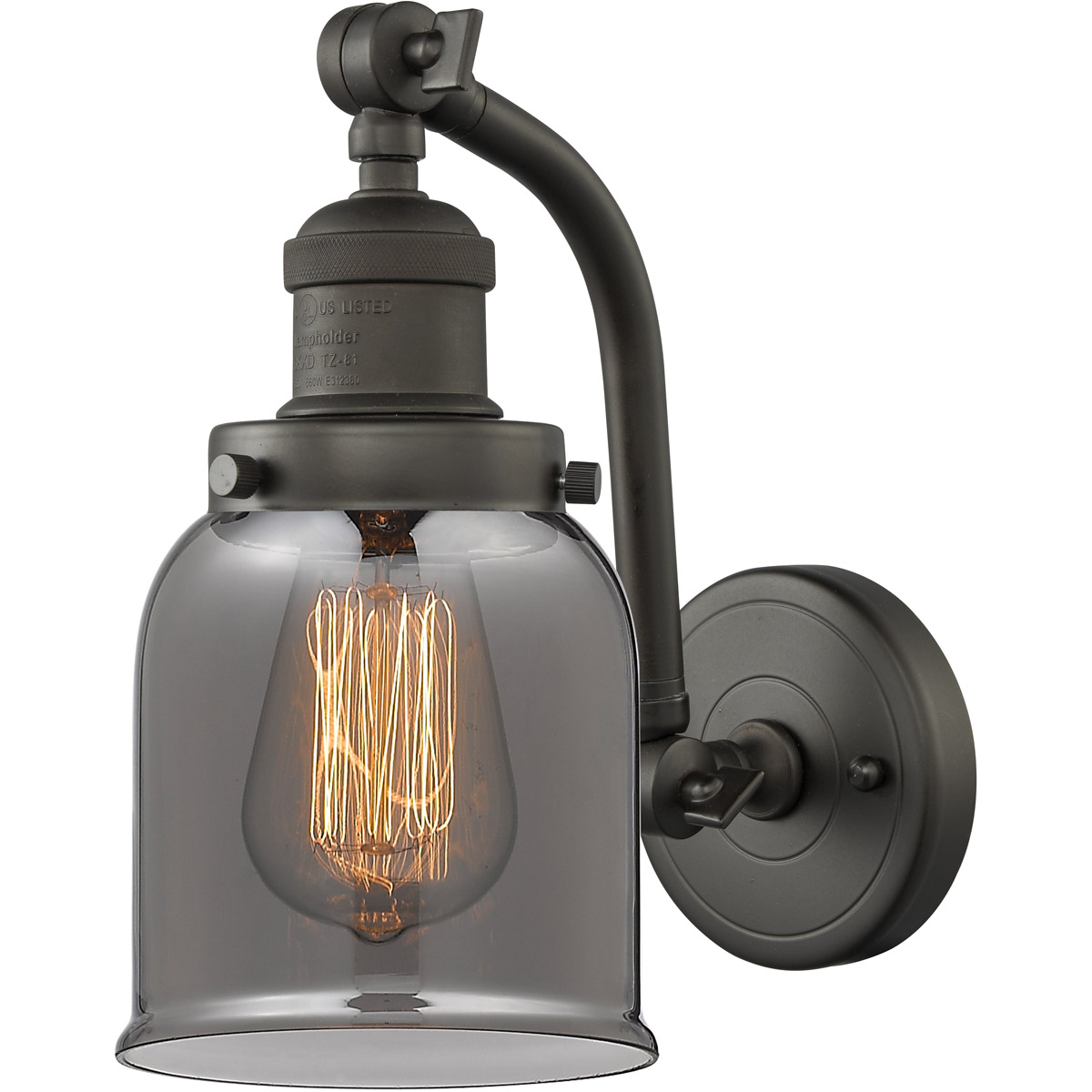 Innovations Lighting 515-1W-OB-G53 Franklin Restoration Small Bell 1 Light 5 inch Oil Rubbed Bronze Sconce Wall Light in Plated Smoke Glass, Franklin 