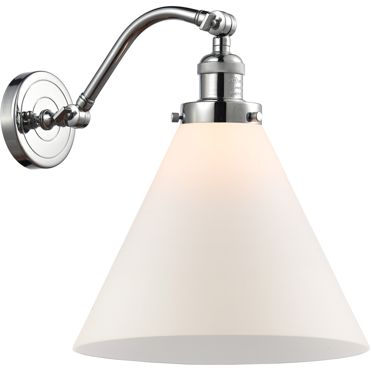 Innovations Lighting 515-1W-PC-G41-L-LED Franklin Restoration X-Large Cone LED 12 inch Polished Chrome Sconce Wall Light in Matte White Glass, Frankli