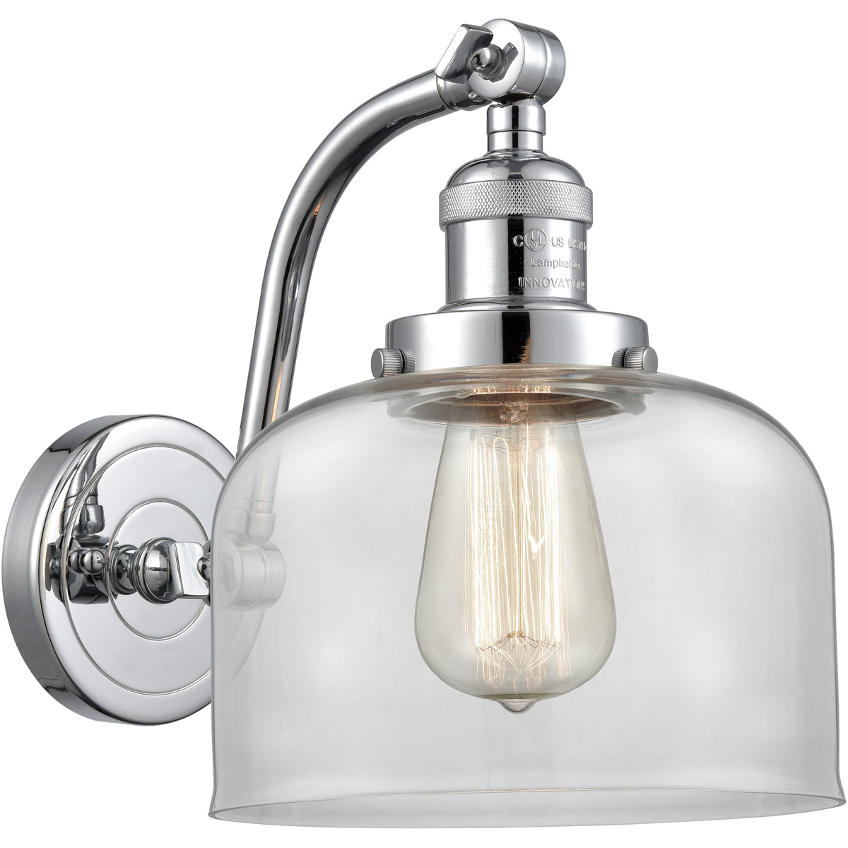 Innovations Lighting 515-1W-PC-G72-LED Franklin Restoration Large Bell LED 8 inch Polished Chrome Sconce Wall Light in Clear Glass, Franklin Restorati