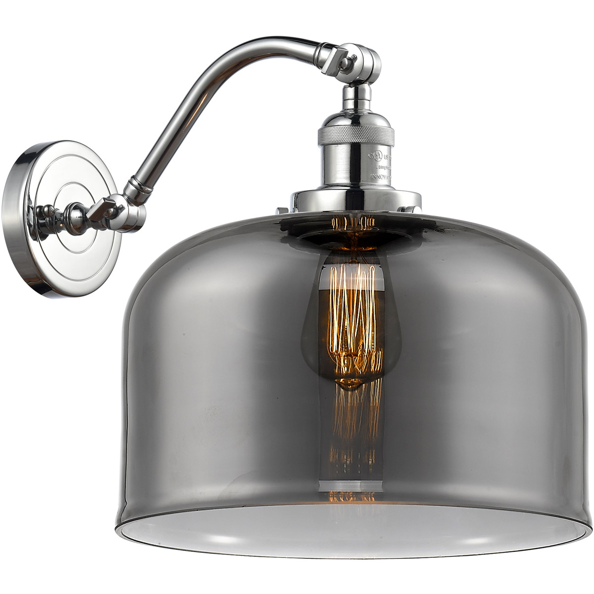 Innovations Lighting 515-1W-PC-G73-L Franklin Restoration X-Large Bell 1 Light 12 inch Polished Chrome Sconce Wall Light in Plated Smoke Glass, Frankl