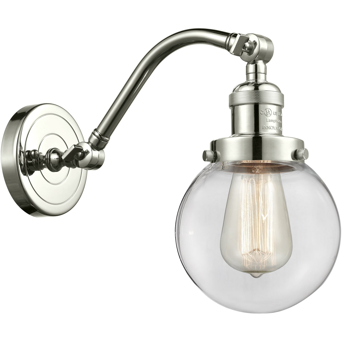 Innovations Lighting 515-1W-PN-G202-6-LED Franklin Restoration Beacon LED 6 inch Polished Nickel Sconce Wall Light in Clear Glass, Franklin Restoratio