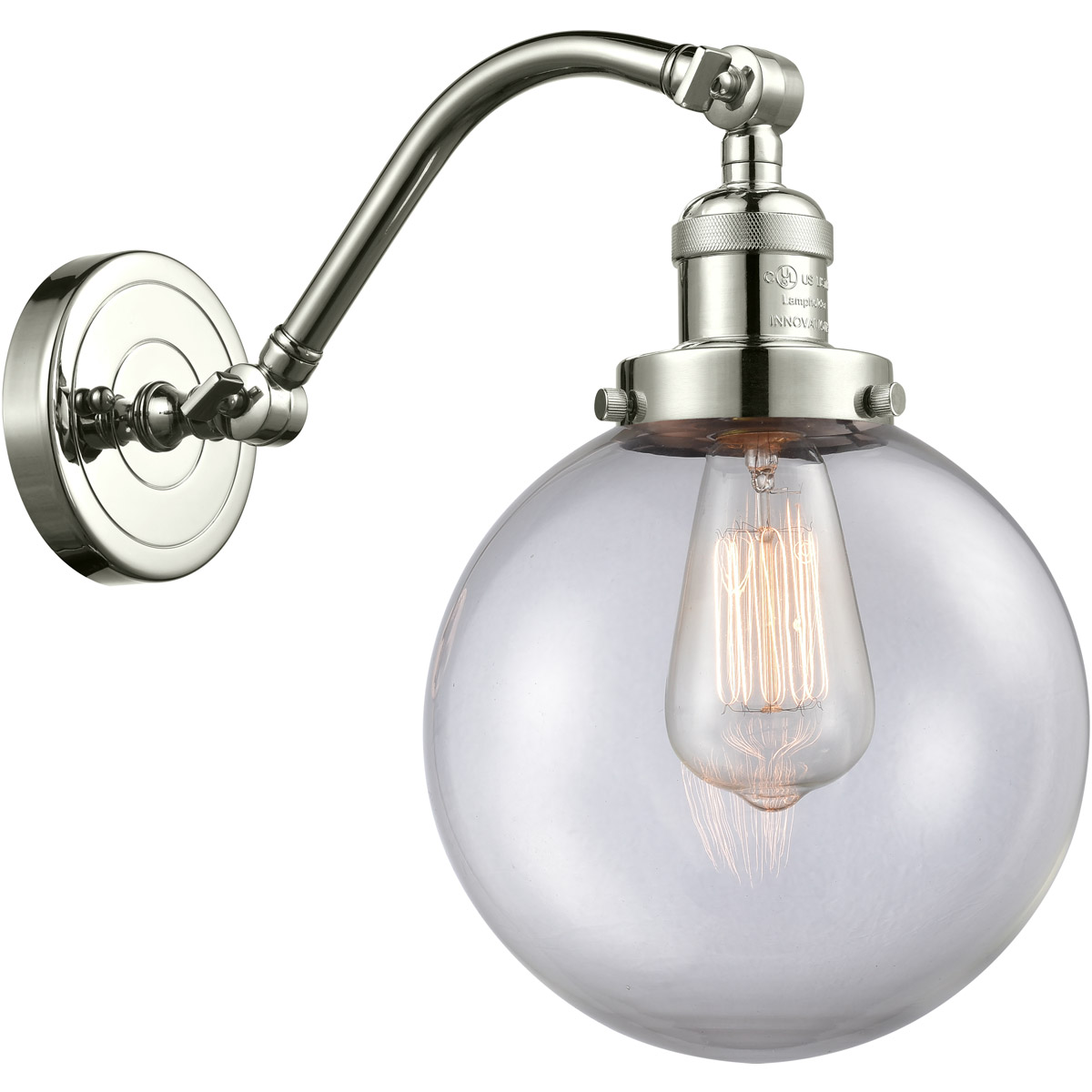 Innovations Lighting 515-1W-PN-G202-8 Franklin Restoration Large Beacon 1 Light 8 inch Polished Nickel Sconce Wall Light in Clear Glass, Franklin Rest