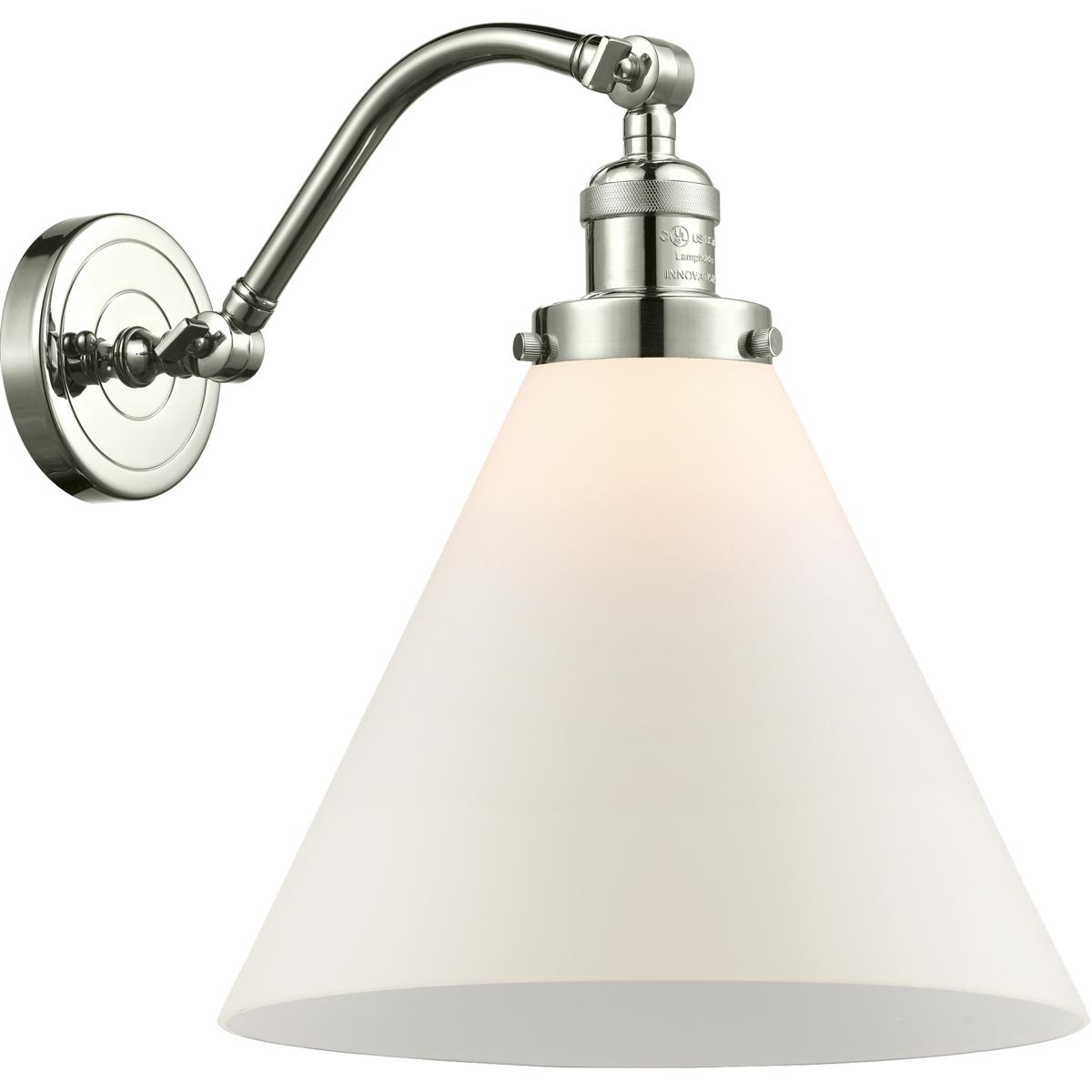 Innovations Lighting 515-1W-PN-G41-L-LED Franklin Restoration X-Large Cone LED 12 inch Polished Nickel Sconce Wall Light in Matte White Glass, Frankli