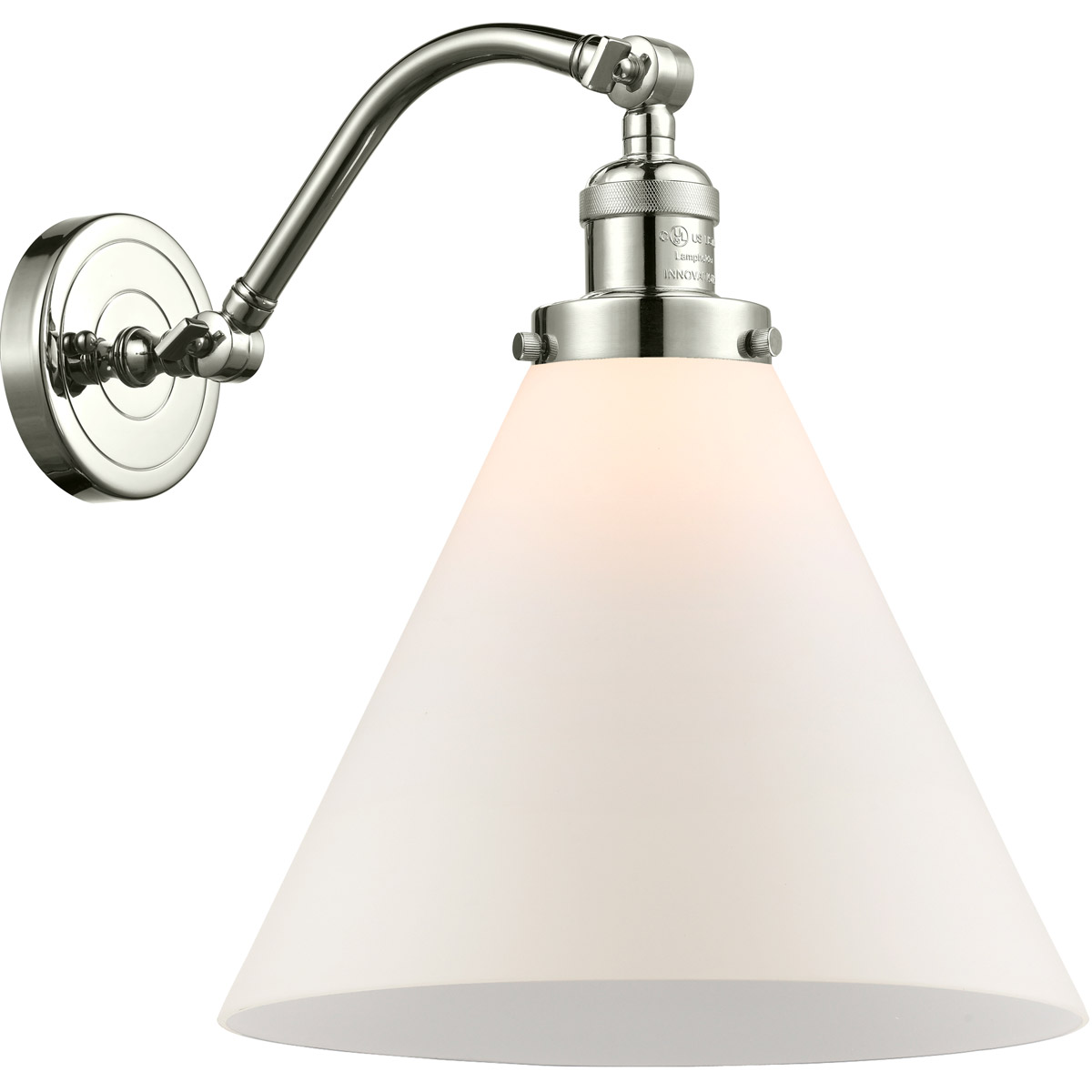 Innovations Lighting 515-1W-PN-G41-L Franklin Restoration X-Large Cone 1 Light 12 inch Polished Nickel Sconce Wall Light in Matte White Glass, Frankli