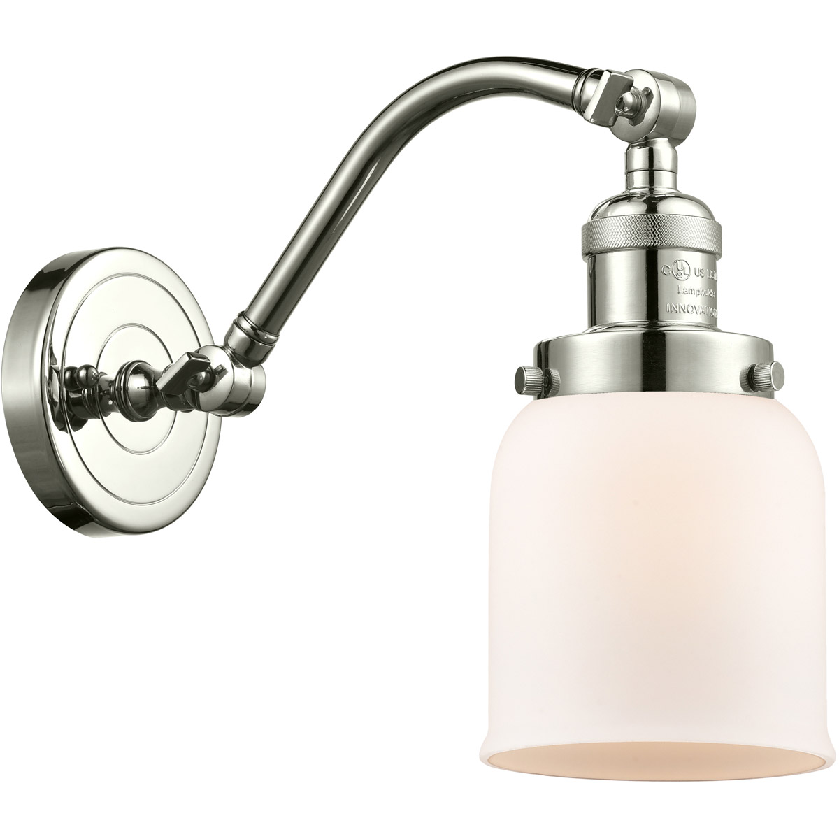 Innovations Lighting 515-1W-PN-G51-LED Franklin Restoration Small Bell LED 5 inch Polished Nickel Sconce Wall Light in Matte White Glass, Franklin Res