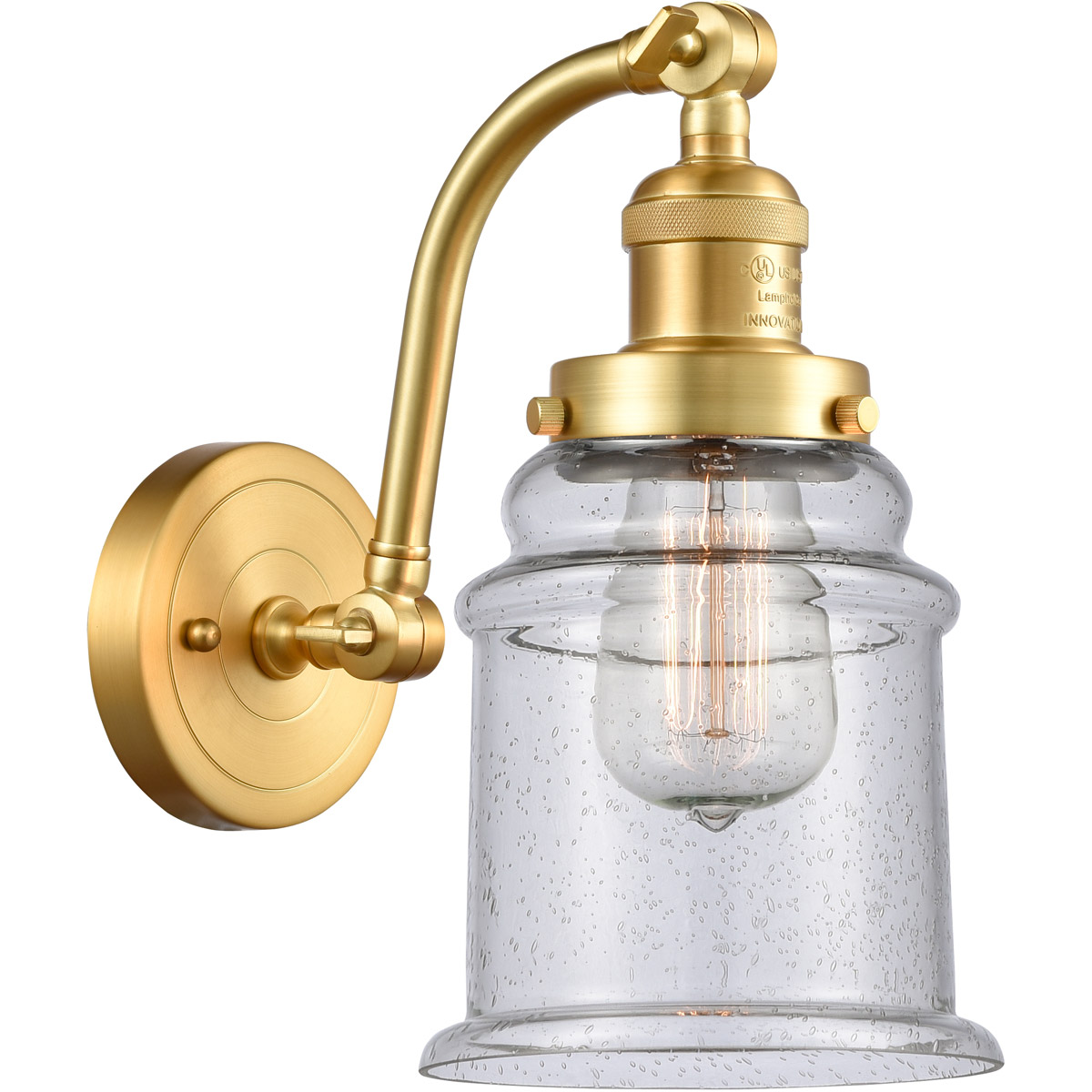 Innovations Lighting 515-1W-SG-G184 Franklin Restoration Canton 1 Light 7 inch Satin Gold Sconce Wall Light in Seedy Glass, Franklin Restoration