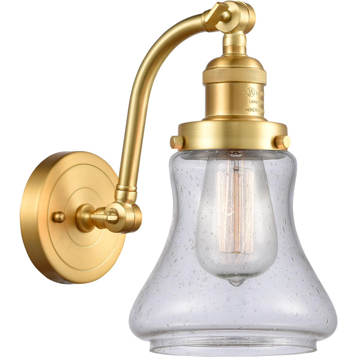 Innovations Lighting 515-1W-SG-G194 Franklin Restoration Bellmont 1 Light 7 inch Satin Gold Sconce Wall Light in Seedy Glass, Franklin Restoration