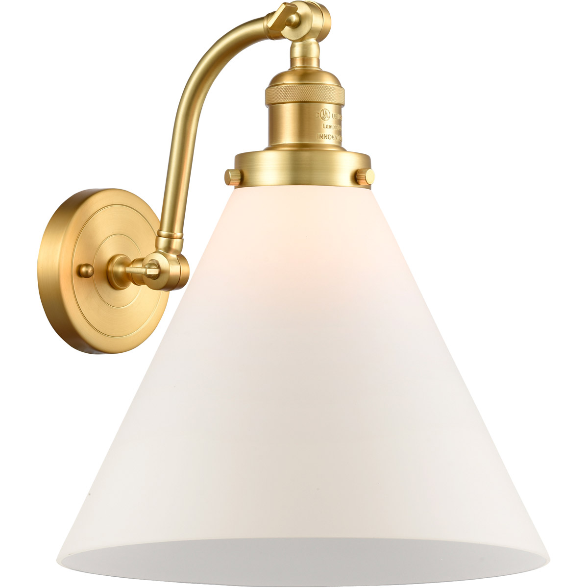 Innovations Lighting 515-1W-SG-G41-L Franklin Restoration X-Large Cone 1 Light 12 inch Satin Gold Sconce Wall Light in Matte White Glass, Franklin Res