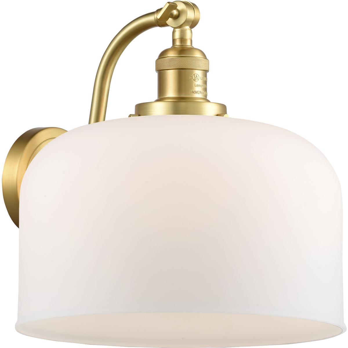 Innovations Lighting 515-1W-SG-G71-L-LED Franklin Restoration X-Large Bell LED 12 inch Satin Gold Sconce Wall Light in Matte White Glass, Franklin Res