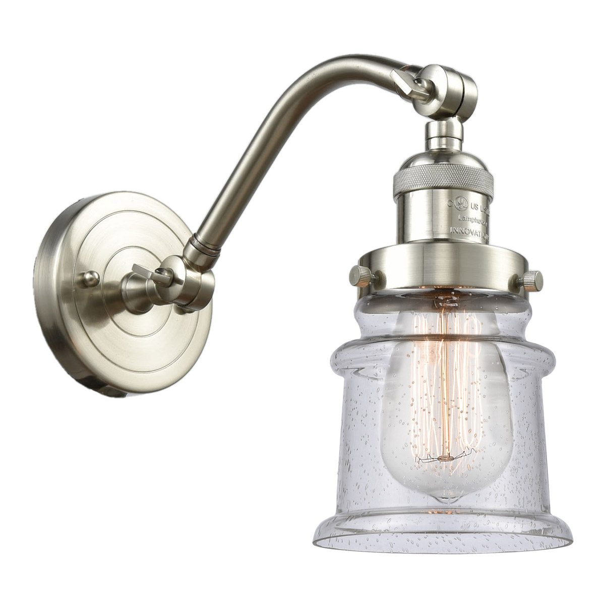Innovations Lighting 515-1W-SN-G184S Franklin Restoration Small Canton 1 Light 7 inch Brushed Satin Nickel Sconce Wall Light in Seedy Glass, Franklin 