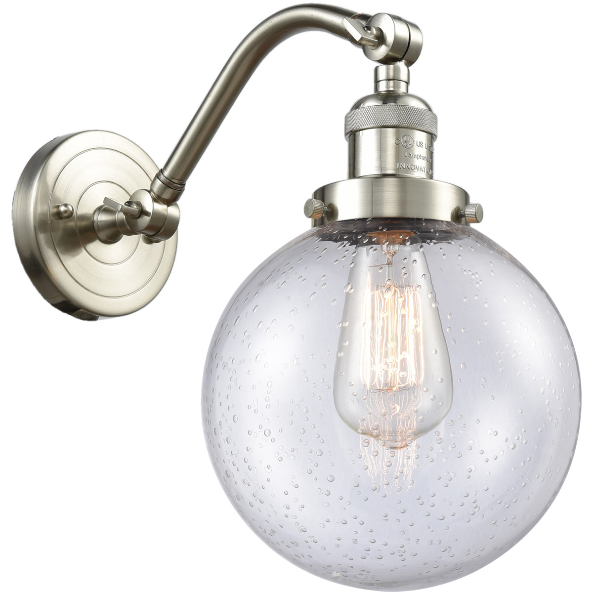 Innovations Lighting 515-1W-SN-G204-8 Franklin Restoration Large Beacon 1 Light 8 inch Brushed Satin Nickel Sconce Wall Light in Seedy Glass, Franklin