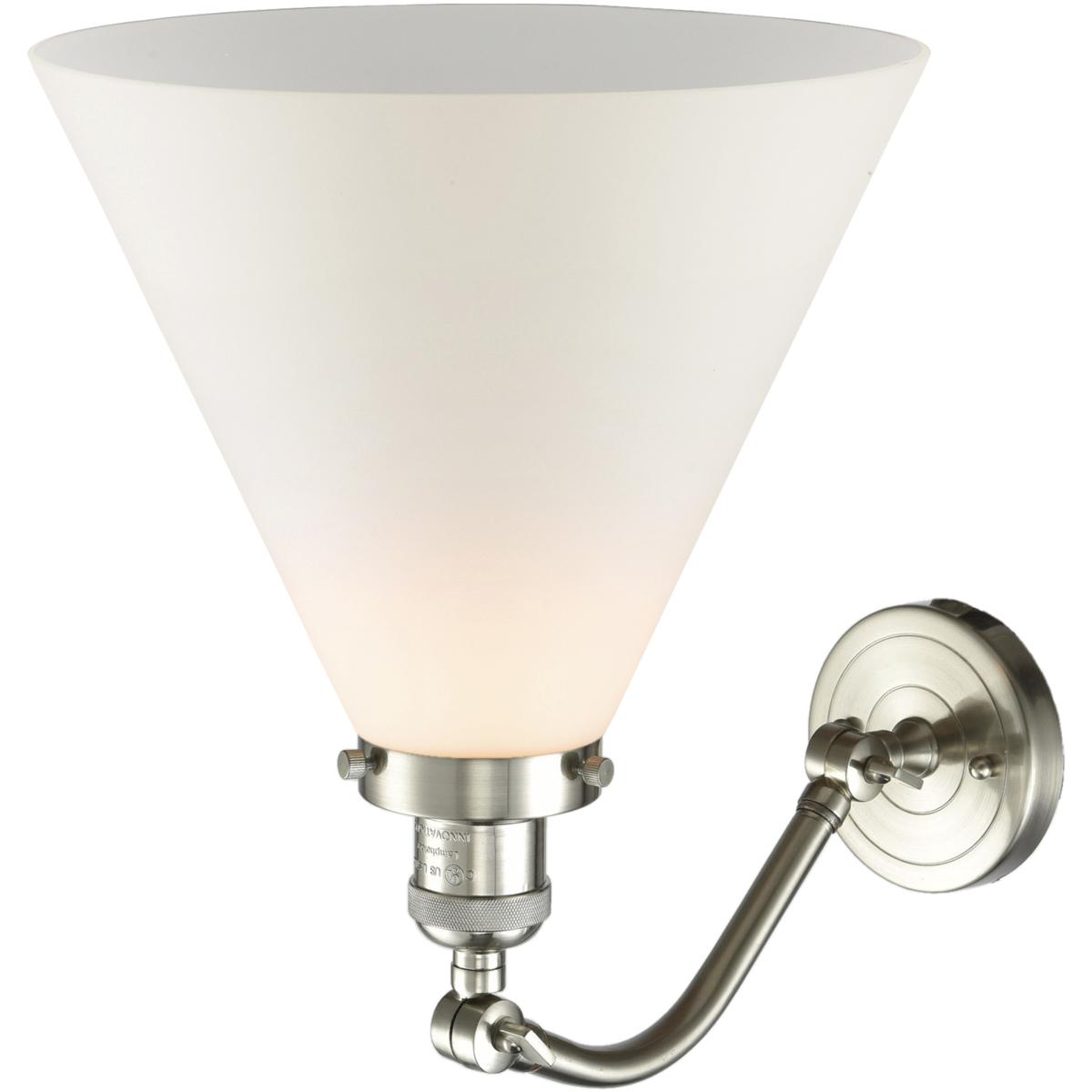 Innovations Lighting 515-1W-SN-G41-L Franklin Restoration X-Large Cone 1 Light 12 inch Brushed Satin Nickel Sconce Wall Light in Matte White Glass, Fr