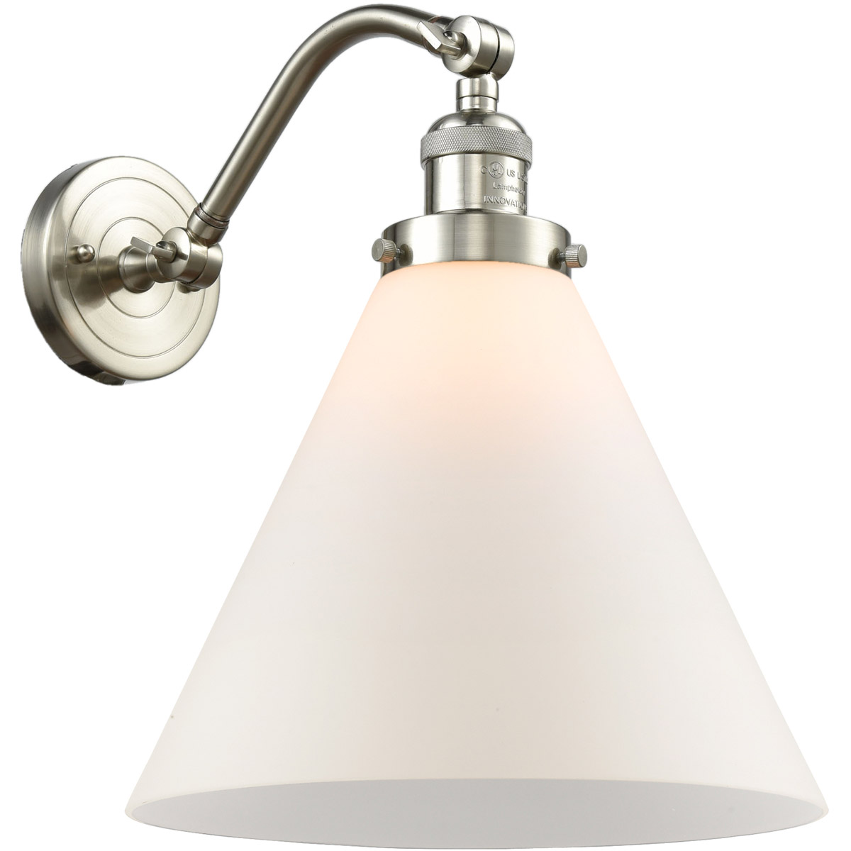 Innovations Lighting 515-1W-SN-G41-L-LED Franklin Restoration X-Large Cone LED 12 inch Brushed Satin Nickel Sconce Wall Light in Matte White Glass, Fr
