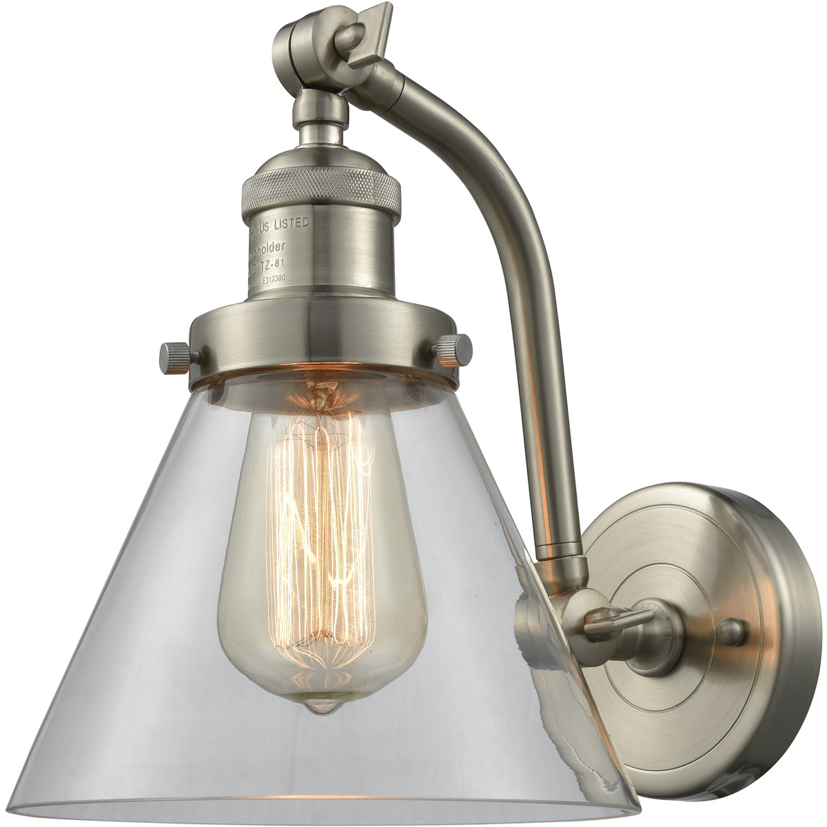 Innovations Lighting 515-1W-SN-G42 Franklin Restoration Large Cone 1 Light 8 inch Brushed Satin Nickel Sconce Wall Light in Clear Glass, Franklin Rest