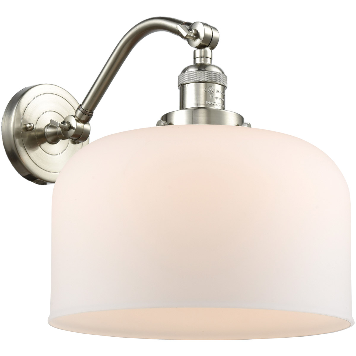 Innovations Lighting 515-1W-SN-G71-L-LED Franklin Restoration X-Large Bell LED 12 inch Brushed Satin Nickel Sconce Wall Light in Matte White Glass, Fr
