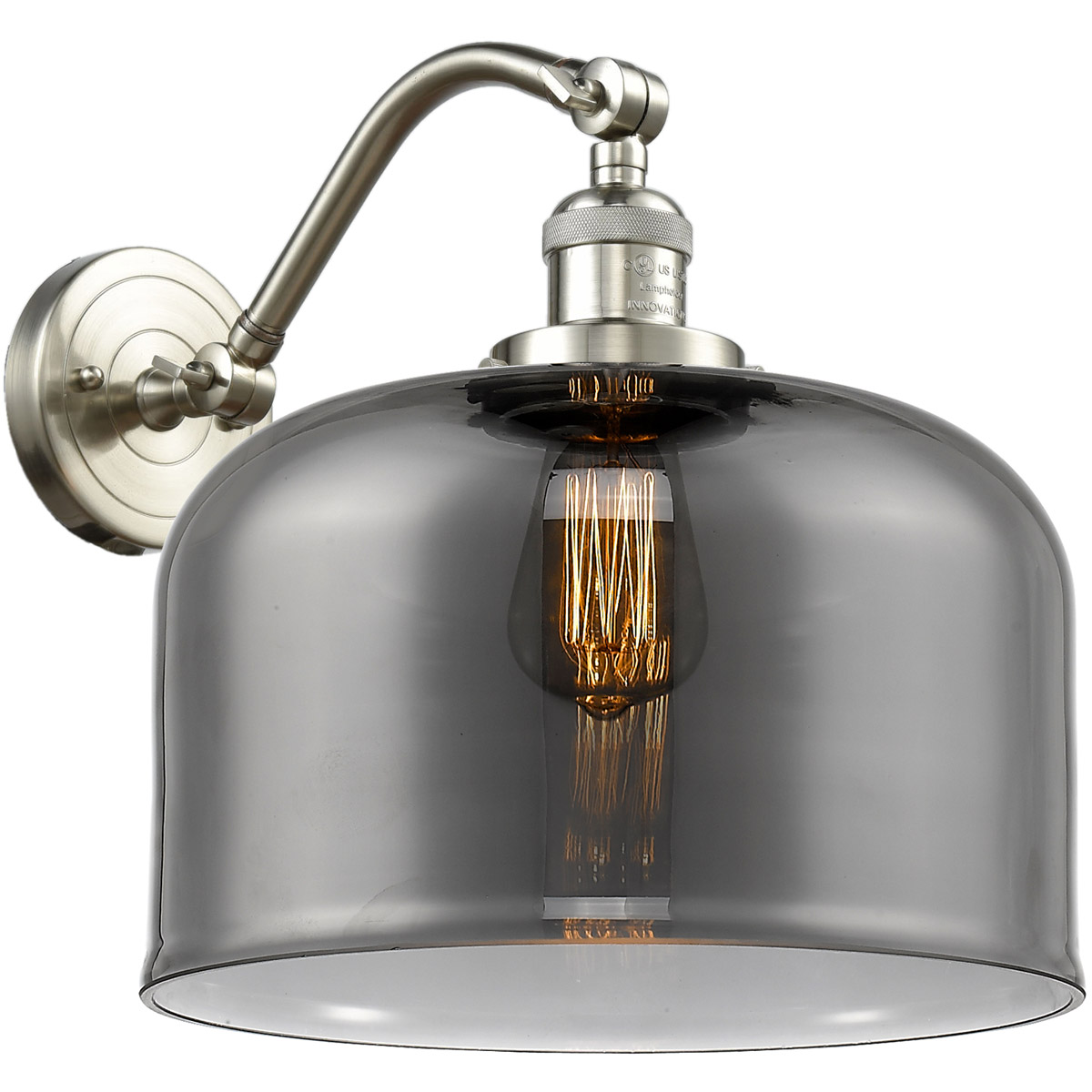 Innovations Lighting 515-1W-SN-G73-L-LED Franklin Restoration X-Large Bell LED 12 inch Brushed Satin Nickel Sconce Wall Light in Plated Smoke Glass, F