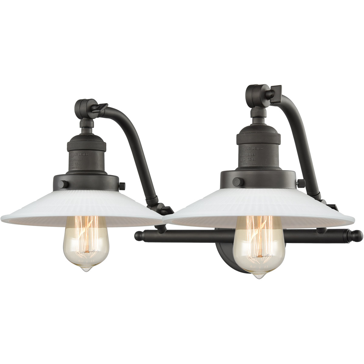 Innovations Lighting 515-2W-OB-G1-LED Franklin Restoration Halophane LED 18 inch Oil Rubbed Bronze Bath Vanity Light Wall Light in Matte White Halopha
