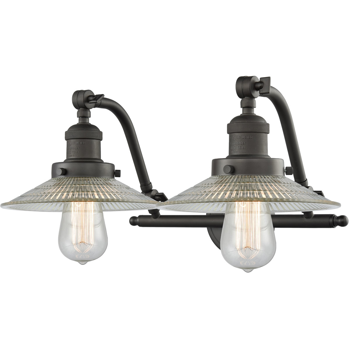 Innovations Lighting 515-2W-OB-G2 Franklin Restoration Halophane 2 Light 18 inch Oil Rubbed Bronze Bath Vanity Light Wall Light in Clear Halophane Gla