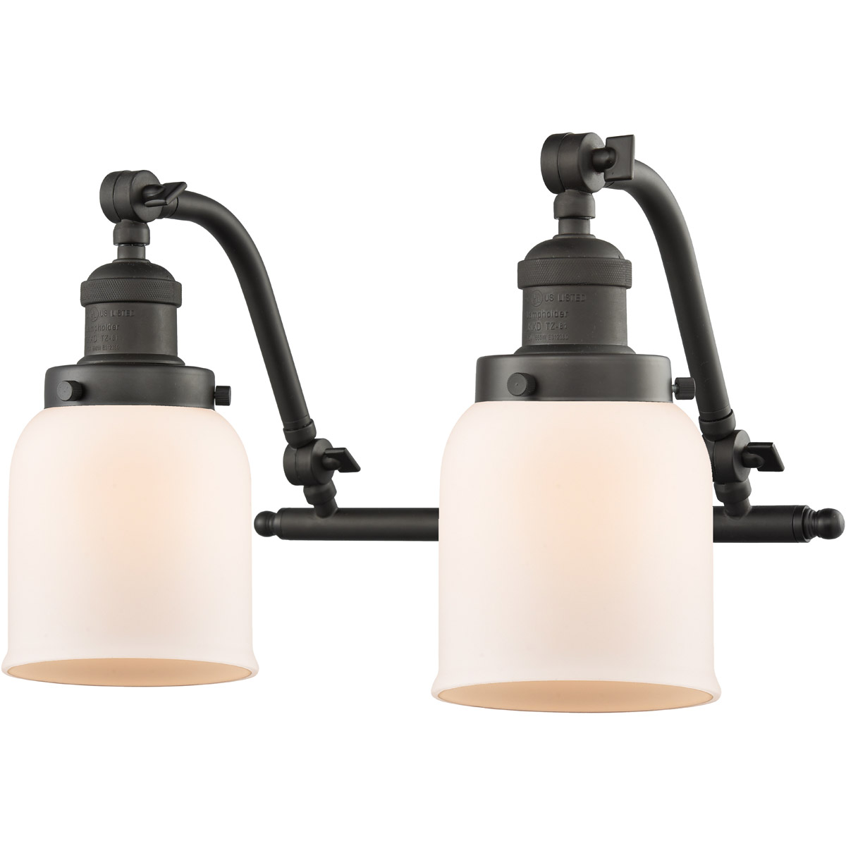 Innovations Lighting 515-2W-OB-G51-LED Franklin Restoration Small Bell LED 18 inch Oil Rubbed Bronze Bath Vanity Light Wall Light in Matte White Glass