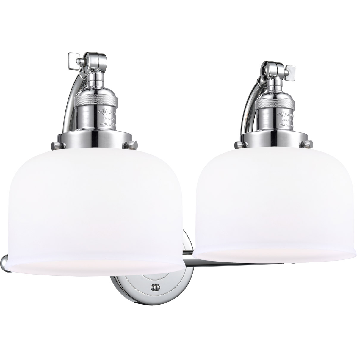 Innovations Lighting 515-2W-PC-G71-LED Franklin Restoration Large Bell LED 18 inch Polished Chrome Bath Vanity Light Wall Light in Matte White Glass, 