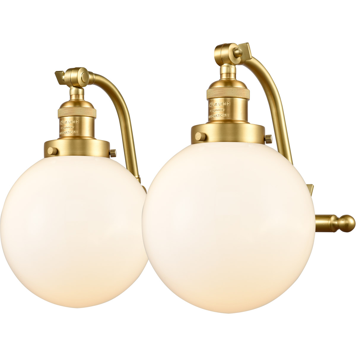 Innovations Lighting 515-2W-SG-G201-8 Franklin Restoration Large Beacon 2 Light 18 inch Satin Gold Bath Vanity Light Wall Light in Matte White Glass,