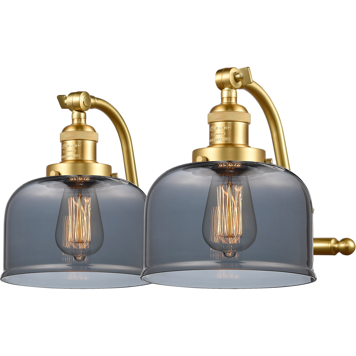 Innovations Lighting 515-2W-SG-G73-LED Franklin Restoration Large Bell LED 18 inch Satin Gold Bath Vanity Light Wall Light in Plated Smoke Glass, Fran