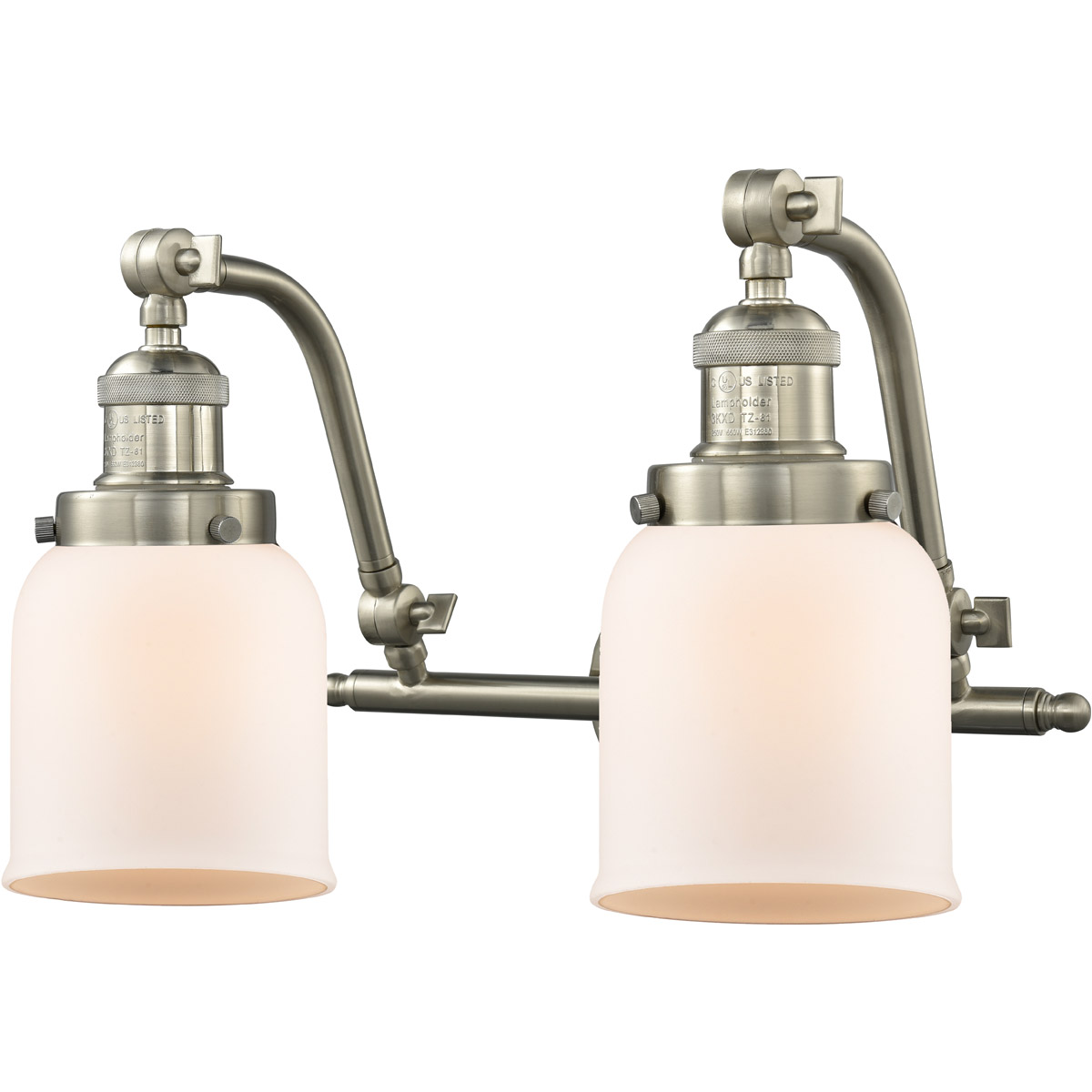Innovations Lighting 515-2W-SN-G51-LED Franklin Restoration Small Bell LED 18 inch Brushed Satin Nickel Bath Vanity Light Wall Light in Matte White Gl