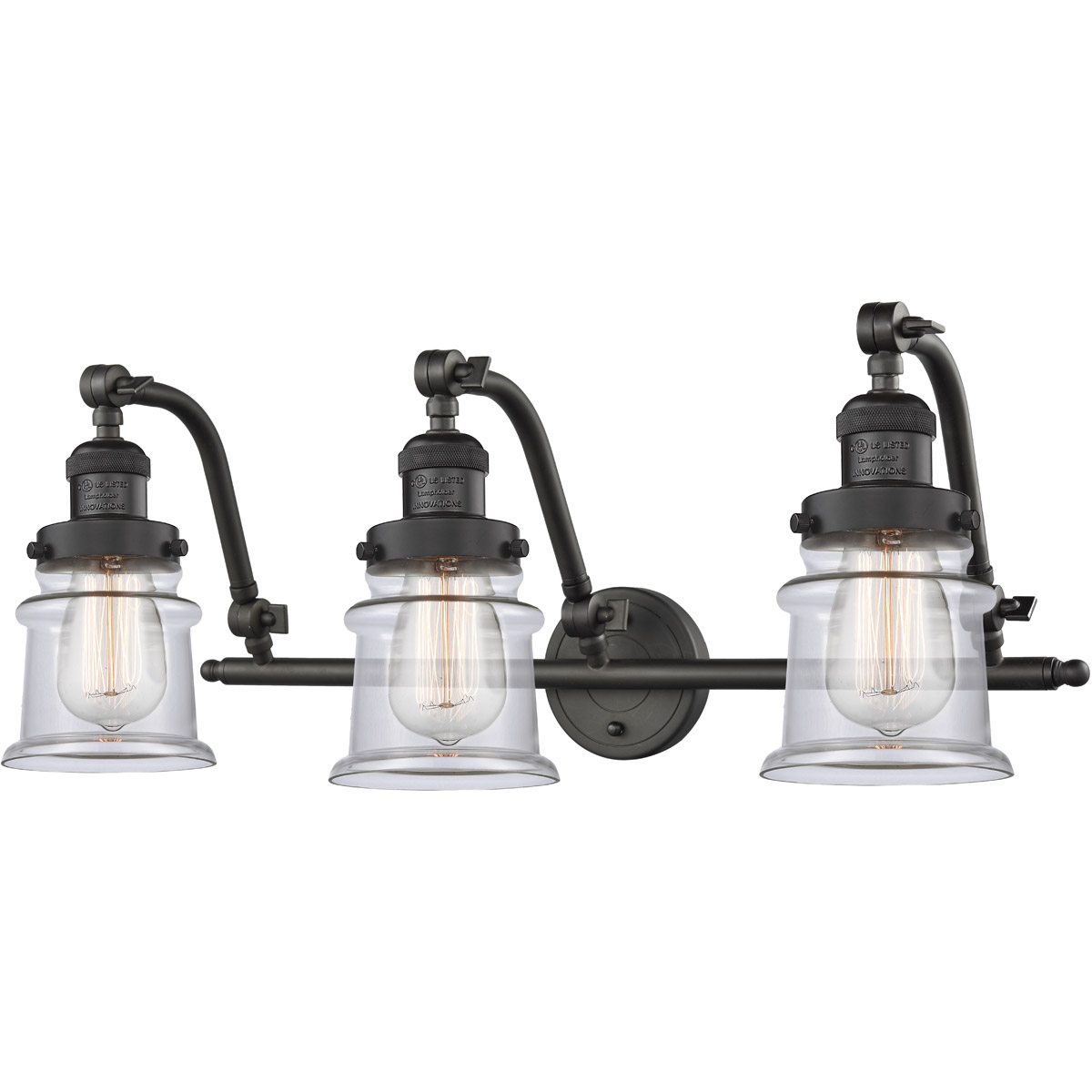 Innovations Lighting 515-3W-OB-G182S-LED Franklin Restoration Small Canton LED 28 inch Oil Rubbed Bronze Bath Vanity Light Wall Light in Clear Glass, 