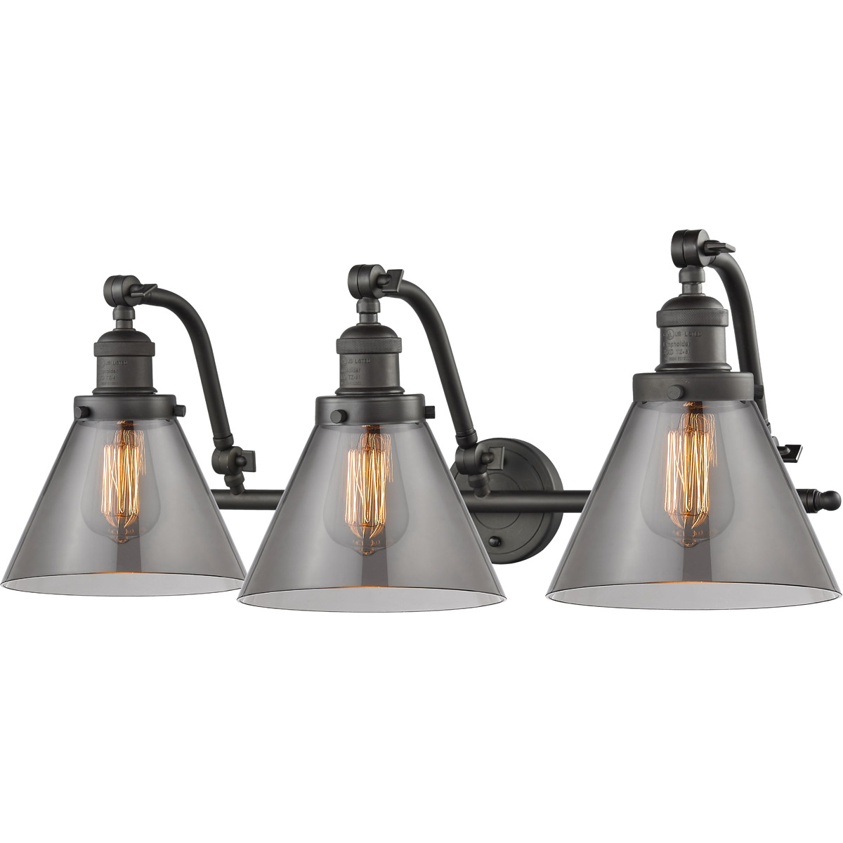 Innovations Lighting 515-3W-OB-G43 Franklin Restoration Large Cone 3 Light 28 inch Oil Rubbed Bronze Bath Vanity Light Wall Light in Plated Smoke Glas