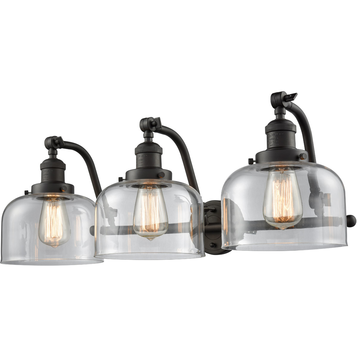 Innovations Lighting 515-3W-OB-G72 Franklin Restoration Large Bell 3 Light 28 inch Oil Rubbed Bronze Bath Vanity Light Wall Light in Clear Glass, Fran
